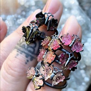 Silver Watermelon tourmaline butterfly ring